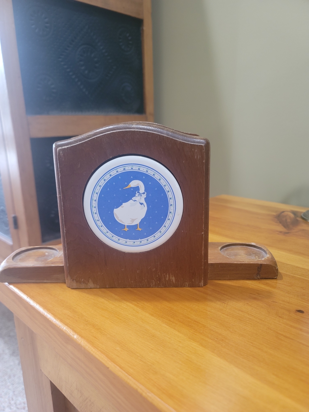 Vintage 1980 Goose Blue Bow Napkin And Salt Pepper Holder